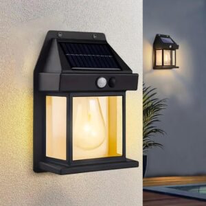 GIGALUMI Solar Wall Lights Outdoor Motion Sensor Waterproof LED 3 Modes Sconce Solar Lamp Auto-Charging Exterior Security Light for Porch, Patio, Garden, Balcony & Pathway (Color- Warm Yellow, 1 Pc)